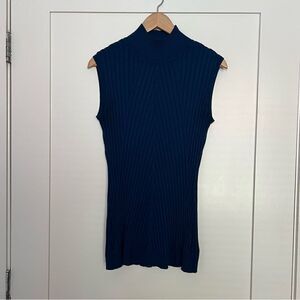 Lane Bryant Top Tank Womens Size 18/20 Blue Sleeveless Mock Neck Ribbed Stretch